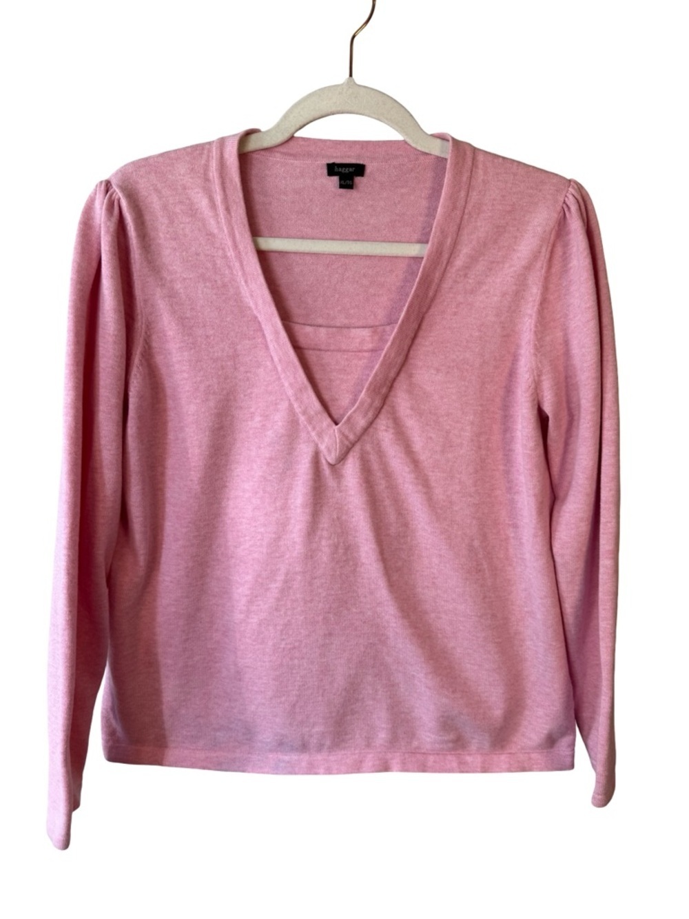 Haggar Soft Pink V-Neck Knit Top Size XL Preppy Casual Lightweight Summer